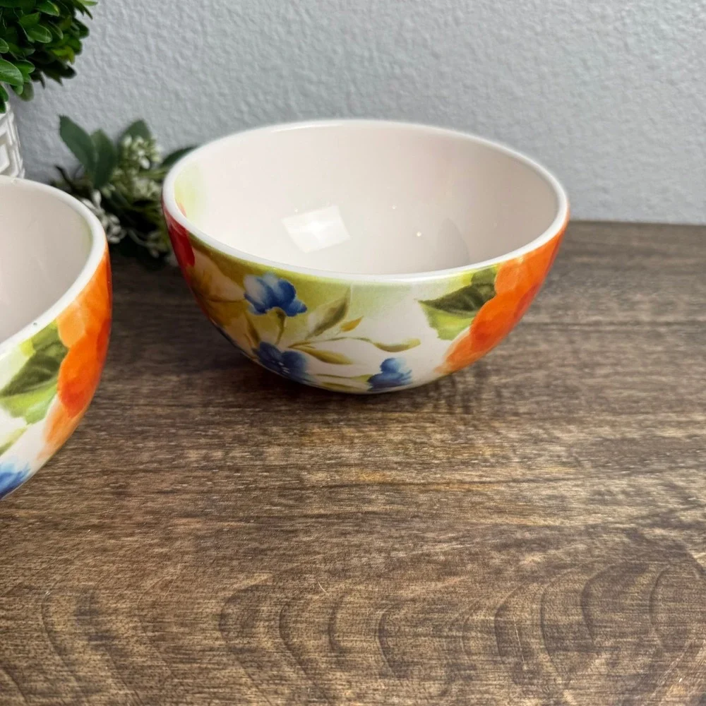 Pier 1 Amelia Floral Ironstone Bowls Set of 2 Colorful Cottage Kitchen 6